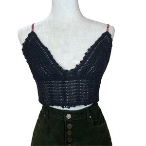 SHEIN Black Crochet Bralette Bustier Crop Top Tie Ribbon Back Large